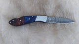 "BLUE SWALLOW" DAMASCUS POCKET KNIFE W/LEATHER SHEATH