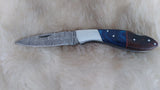 "BLUE SWALLOW" DAMASCUS POCKET KNIFE W/LEATHER SHEATH