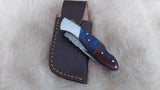 "BLUE SWALLOW" DAMASCUS POCKET KNIFE W/LEATHER SHEATH