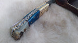 "BLUE BAYOU" DAMASCUS CAMEL/RAM HORN POCKET KNIFE W/SHEATH