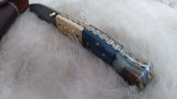 "BLUE NOVA" DAMASCUS CAMEL/RAM HORN POCKET KNIFE W/SHEATH