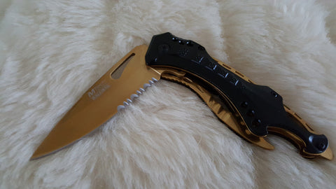 GOLD TITANIUM BLADE POCKET KNIFE W/ CAN OPENER