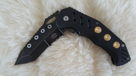 BULLET HOLE TACTICAL SURVIVAL POCKET KNIFE-BLACK-NEW