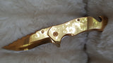 GOLD COMBAT MIRROR TITANIUM TACTICAL RESCUE POCKET KNIFE