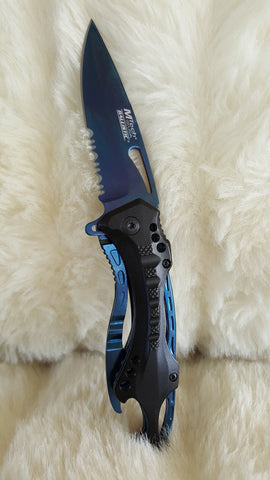 BLUE SPRING ASSIST POCKET KNIFE W/CAN OPENER