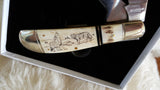 SCRIMSHAW POCKET CHOPPER POCKET KNIFE-BONE AND STAG HANDLE