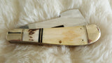 SCRIMSHAW POCKET CHOPPER POCKET KNIFE-BONE AND STAG HANDLE