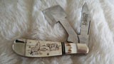 SCRIMSHAW POCKET CHOPPER POCKET KNIFE-BONE AND STAG HANDLE