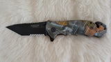 CAMO TACTICAL RESCUE COMBAT POCKET KNIFE