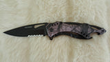 PURPLE CAMO SPRING ASSIST POCKET KNIFE W/CAN OPENER