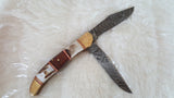 "CATTLEMAN" HAND Made Dual Blade Damascus Steel Pocket Knife-FREE SHIPPING