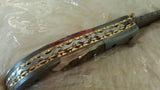 "RAM HORN" DAMASCUS STEEL POCKET KNIFE W/LEATHER SHEATH-FREE SHIPPING