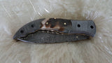 "RAM HORN" DAMASCUS STEEL POCKET KNIFE W/LEATHER SHEATH-FREE SHIPPING