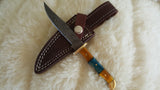 CUSTOM DAMASCUS "MINI SWORD I" CAMEL BONE FULL TANG KNIFE W/SHEATH