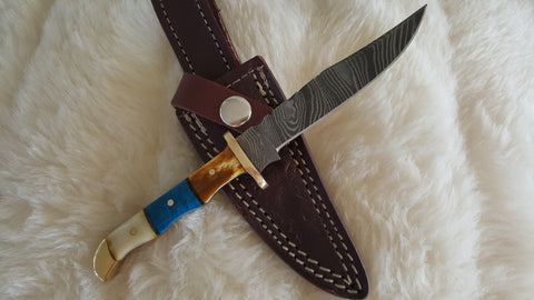 CUSTOM DAMASCUS "MINI SWORD I" CAMEL BONE FULL TANG KNIFE W/SHEATH