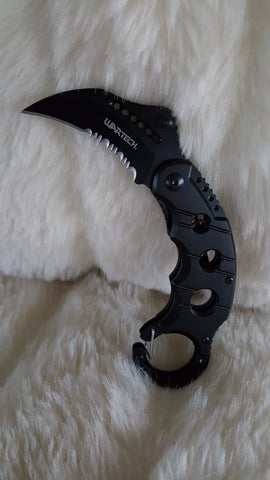 BLACK  KARAMBIT  ASSIST POCKET KNIFE W/KEY RING