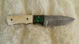 CUSTOM DAMASCUS "EMERALD ISLE" CAMEL BONE/WOOD HANDLE KNIFE W/SHEATH