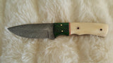 CUSTOM DAMASCUS "EMERALD ISLE" CAMEL BONE/WOOD HANDLE KNIFE W/SHEATH