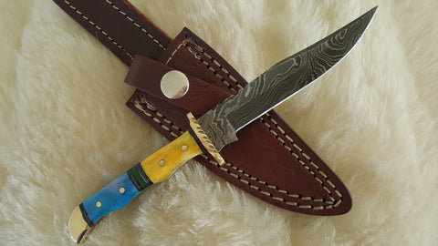 CUSTOM DAMASCUS "MINI SWORD III" CAMEL BONE FULL TANG KNIFE W/SHEATH