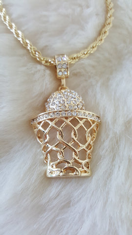 BASKETBALL ICED OUT PENDANT WITH CHAIN/NECKLACE