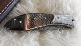 "EL ROYALE" DAMASCUS CAMEL/SHEEP HORN POCKET KNIFE W/SHEATH