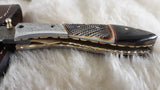 "EL ROYALE" DAMASCUS CAMEL/SHEEP HORN POCKET KNIFE W/SHEATH