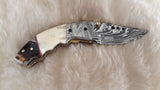 "STREETS OF LAREDO" DAMASCUS CAMEL BONE/SHEEP HORN POCKET KNIFE