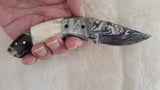 "STREETS OF LAREDO" DAMASCUS CAMEL BONE/SHEEP HORN POCKET KNIFE