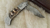 "GRIZZLY" DAMASCUS/ENGRAVED CAMEL BONE POCKET FOLDER W/SHEATH