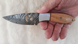 CUSTOM DAMASCUS "BUCK" OLIVE WOOD HUNTING KNIFE W/SHEATH