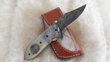 "LIONHEART" DAMASCUS SCRIMSHAW CAMEL BONE FOLDER W/SHEATH