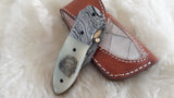 "LIONHEART" DAMASCUS SCRIMSHAW CAMEL BONE FOLDER W/SHEATH