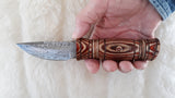 CUSTOM DAMASCUS "POLYNESIAN" HUNTING KNIFE W/SHEATH