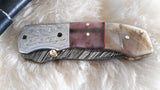 "WORKHORSE" DAMASCUS/CAMEL/RAM HORN POCKET KNIFE