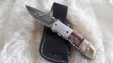 "WORKHORSE" DAMASCUS/CAMEL/RAM HORN POCKET KNIFE