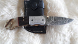 "WORKHORSE" DAMASCUS/CAMEL/RAM HORN POCKET KNIFE