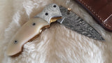 "BLONDIE" DAMASCUS/CAMEL POCKET KNIFE W/CROSS DRAW SHEATH