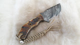 CUSTOM DAMASCUS "MINI RAM II" RAMS HORN TRACKER SKINNING HUNTING KNIFE W/SHEATH