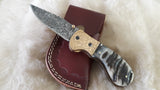 "FREEBIRD" DAMASCUS SHEEP HORN POCKET KNIFE W/SHEATH