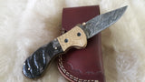 "FREEBIRD" DAMASCUS SHEEP HORN POCKET KNIFE W/SHEATH