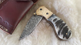 "FREEBIRD" DAMASCUS SHEEP HORN POCKET KNIFE W/SHEATH