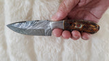 CUSTOM DAMASCUS "SAHARA" BURN CAMEL BONE HUNTING KNIFE
