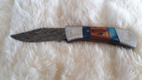 "LONESTAR" HAND MADE Damascus Steel Folder  W/Sheath-Free Shipping