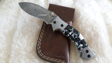 "SPECKLED PUP" DAMASCUS POCKET KNIFE W/SHEATH