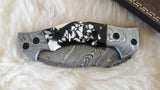 "SPECKLED PUP" DAMASCUS POCKET KNIFE W/SHEATH