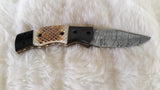 "HONEYCOMB II" DAMASCUS ENGRAVED BURN BONE POCKET KNIFE