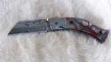 "PAISLEY" DAMASCUS POCKET KNIFE W/SHEATH