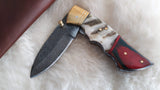 "RED WING" DAMASCUS RAM HORN POCKET KNIFE