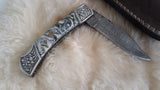 "ROUTE 66" DAMASCUS POCKET KNIFE W/SHEATH