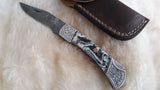 "ROUTE 66" DAMASCUS POCKET KNIFE W/SHEATH